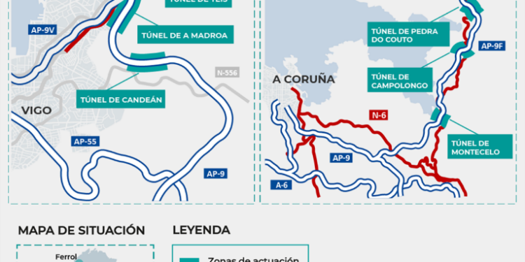 Transportes avanza en la mejora de siete túneles de la AP-9 en Galicia, con una inversión de 32,3 millones de euros