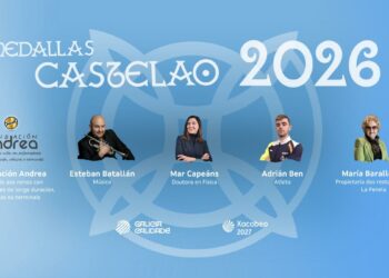 Medallas Castelao 2026 a la Fundación Andrea, Esteban Batallán, Mar Capeáns, Adrián Ben y María Barallobre