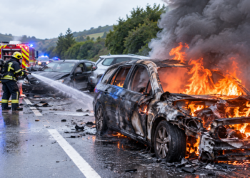Accidente en la AG-55 en Arteixo: cuatro coches implicados y dos heridos tras incendiarse uno de los vehículos