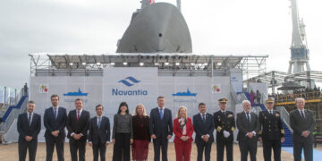 Botadura da fragata F-112 Roger de Lauria nas instalacións de Navantia en Ferrol.