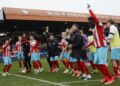 Los jugadores del CD Lugo celebran su victoria ante la UD Logroñés en el Anxo Carro.