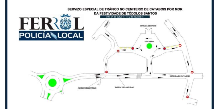 Ferrol modifica o tráfico na contorna do cemiterio de Catabois durante as festividades de Todos os Santos e Defuntos.